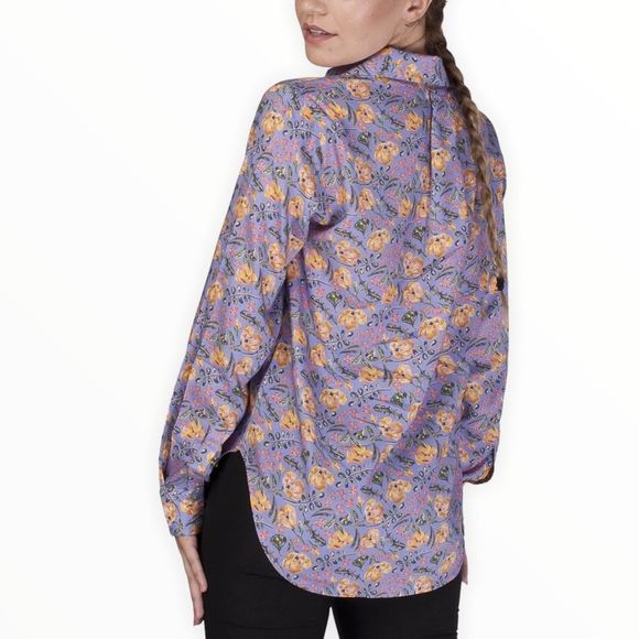 Nrvna Mode Cosette Floral Blouse Purple Floral Long Sleeve NWT size Small - Picture 2 of 13